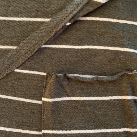 Anthro T.la Stripped Cuffed Sleeve V Neck Pocket Tee - Picture 3 of 4